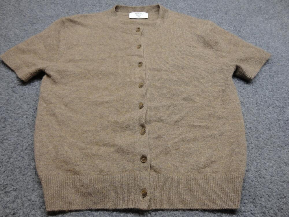 Aritzia Sweater Cardigan Womens 2XS Brown Cashmere Short Sleeve Crewneck